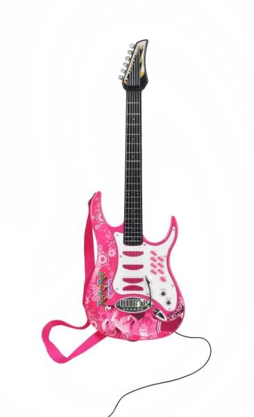 ISO Dětská rocková elektrická kytara na baterie + zesilovač a mikrofon růžová