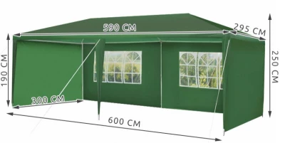Malatec 5519 Zahradní párty stan 3 x 6 m + 6 bočních stěn zelený