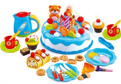 DIY KX7593 Detský plastový narodeninovú tortu modrý 80 dielov