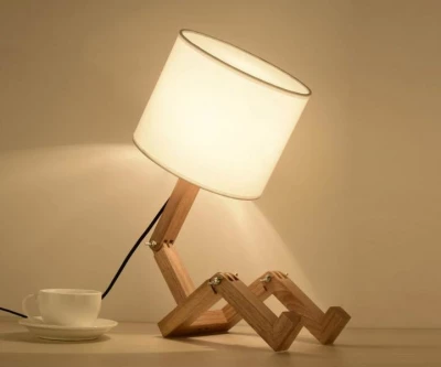 KIK KX7658 Stolní lampa s dřevěnou základnou