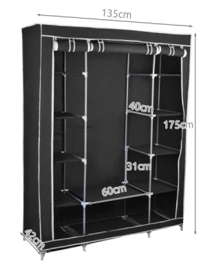 Dvojitá skříň na oblečení 175 cm × 135 cm × 44 cm černá
