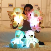 KIK Plyšový LED medvěd svítící 50 cm růžová