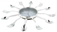 ISO 7962 Kuchyňské nástěnné hodiny s příbory stříbrná