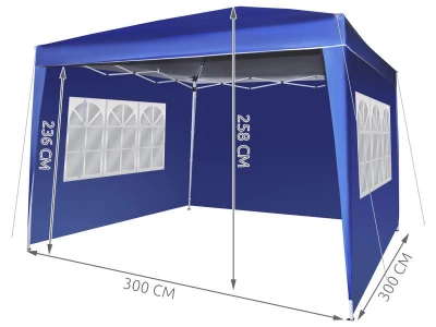 Malatec 2194 Zahradní altán skládací 3 x 3 m + 3 boční stěny modrý
