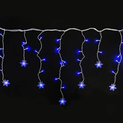 GT E15 Vánoční světelný závěs vločky 100 LED modrá 5m