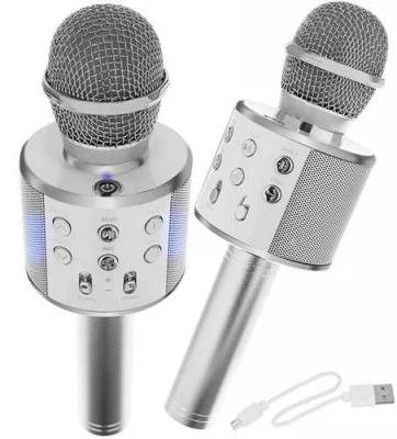 WSTER WS-858 Karaoke bluetooth mikrofon stříbrný