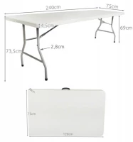 Malatec 2466 Skládací stůl 240cm bílý 