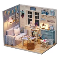 DIY KX6994 Drevený domček pre bábiky modrá
