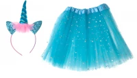 KIK Detský kostým modrá sukňa s čelenkou jednorožec