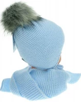 Proman Zimná čiapočka s šálom chlupáčková Bambulka sv. modrá sivá