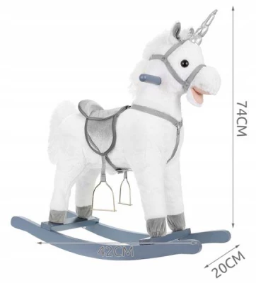 Kruzzel 9336 Hojdacie jednorožec so zvukmi - bielo strieborný 74 cm
