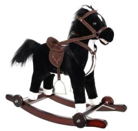 Kruzzel 9338 Houpací kůň na kolečkách se zvuky - černo bílý 74 cm