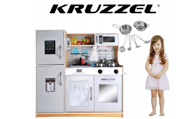 Kruzzel 9151 Dětská dřevěná kuchyňka s příslušenstvím XXL světle hnědá