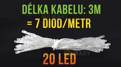ISO Vánoční řetěz na baterie 20 LED teplá bílá délka 3m 