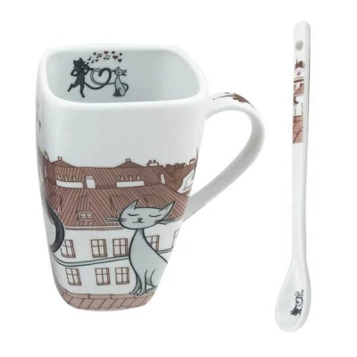 HOME ELEMENTS Porcelánový hrnek Kočky ve městě 600 ml
