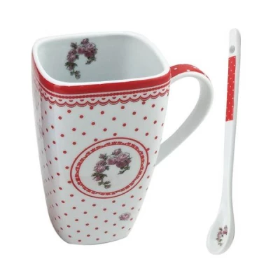 Porcelánový hrnek Elegant red 600 ml - červené tečky