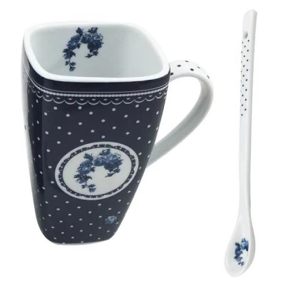 Porcelánový hrnek Elegant blue 600 ml - bílé tečky