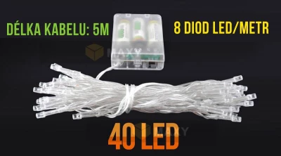 ISO Vánoční řetěz na baterie 40 LED modrá délka 5m 