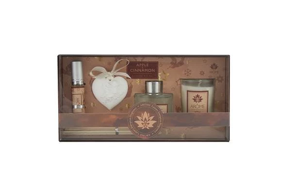Arome Osvěžovač vzduchu, sada 50 ml difuzér, 10 ml jílový difuzér, svíčka - Apple & Cinnamon