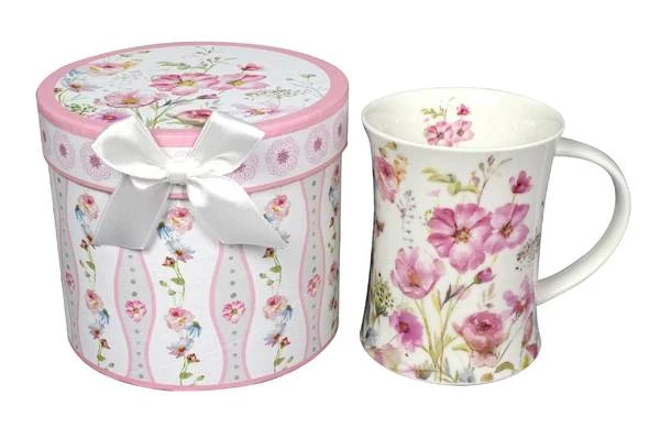 HOME ELEMENTS Porcelánový hrnek -  Růžové květiny 300 ml