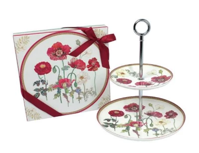 Porcelánový dvoupatrový stojan na cukroví - Vlčí máky