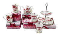 HOME ELEMENTS Porcelánový hrnek se sítkem a víčkem – Vlčí máky 330 ml