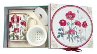 HOME ELEMENTS Porcelánový hrnek se sítkem a víčkem – Vlčí máky 330 ml