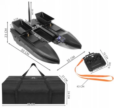 ISO 9774 Zakrmovací zavážecí rybářská loď Katamaran 50 cm s nosností až 2000g černá