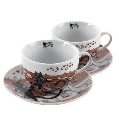 HOME ELEMENTS Porcelánová šapo sada Kočky ve městě 250 ml