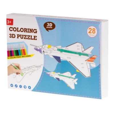 KIK Papierové 3D puzzle s farbičkami Lietadlo 28 dielov