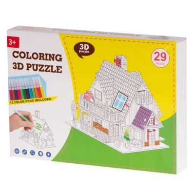 KIK Papírové 3D puzzle s barvičkami Dům 29 dílů