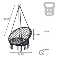 KIK KX7630 Závěsné křeslo s třásněmi 80 cm černá