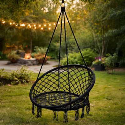 KIK KX7630 Závěsné křeslo s třásněmi 80 cm černá