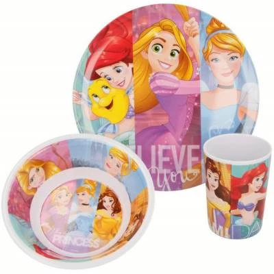 Javoli Dětská jídelní sada Disney Princezny, 3-dílná, melanin