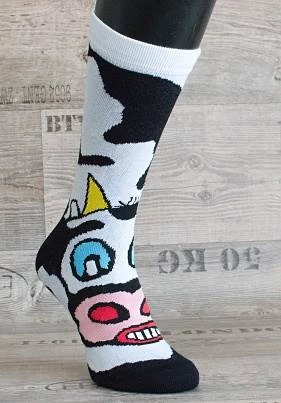 Happy Veselé ponožky Tie kravou vel. 36-40 bieločierne