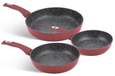 EDENBERG EB-1737 Pánev granitový mramorový povrch 20/24/28 cm červená 3 ks