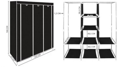 ISO Dvojitá skříň na oblečení 166 x 125 x 43 cm černá