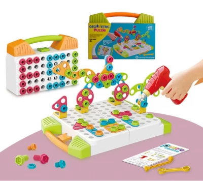 KIK Mozaika detské puzzle plastové bloky + skrutkovač 181 dielikov