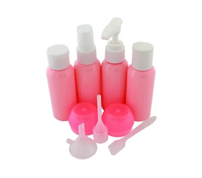 APT AG623 Souprava plastových lahviček a dóz na kosmetiku, 9 dílů růžová