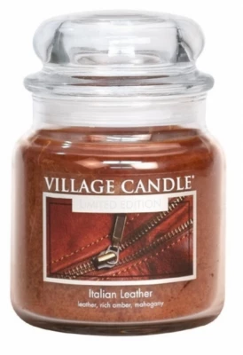 Village Candle Vonná svíčka ve skle, Italská Kůže - Italian Leather, 16oz Premium