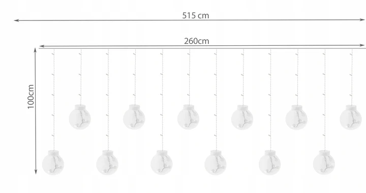 ISO 11347 Svetelný záves gule 108 LED, 3.6W studená biela