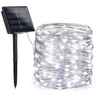 ISO 11398 Vánoční svítící struny Solární 200 LED, studená bílá 22m