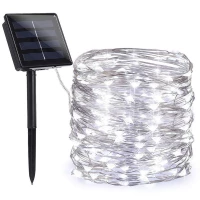 ISO 11395 Vánoční svítící struny Solární 100 LED, studená bílá 12m