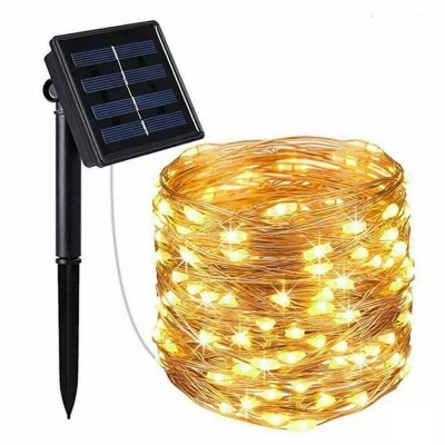 ISO 11394 Vánoční svítící struny Solární 100 LED, teplá bílá 12m