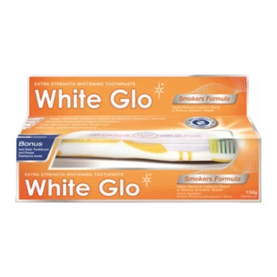 WHITE GLO Bieliace pasta Smokers 150g + kefka na zuby