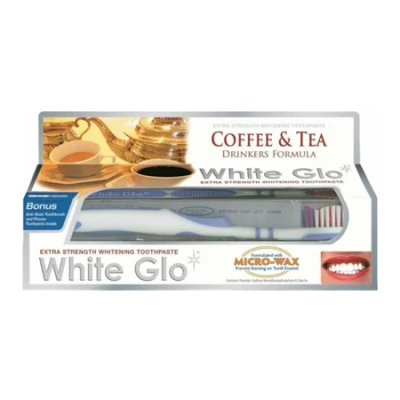 WHITE GLO Bělící pasta Coffee and Tea 150g + kartáček na zuby