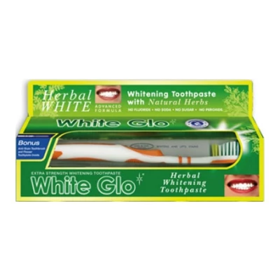 WHITE GLO Bieliace pasta Herbal 150g + kefka na zuby