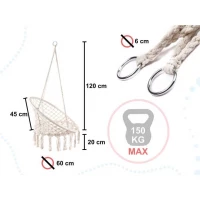 KIK KX7629 Závěsné křeslo s třásněmi a sedákem 80 cm 