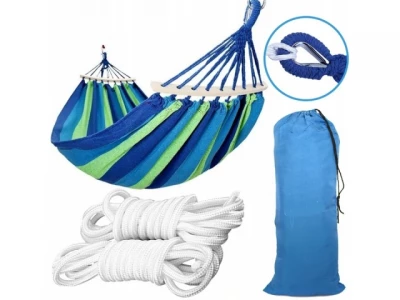 Azar HM-109 Hamaka hojdacia sieť 240 x 150 cm modré pruhy