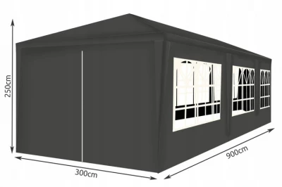 Malatec 12873 Záhradný párty stan 3 x 9 m + 8 bočných stien šedý